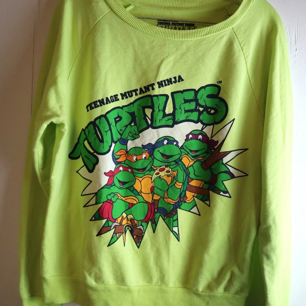 Vintage Teenage Mutant Ninja Turtles Lime Green Juniors XL 15-17 Sweatshirt